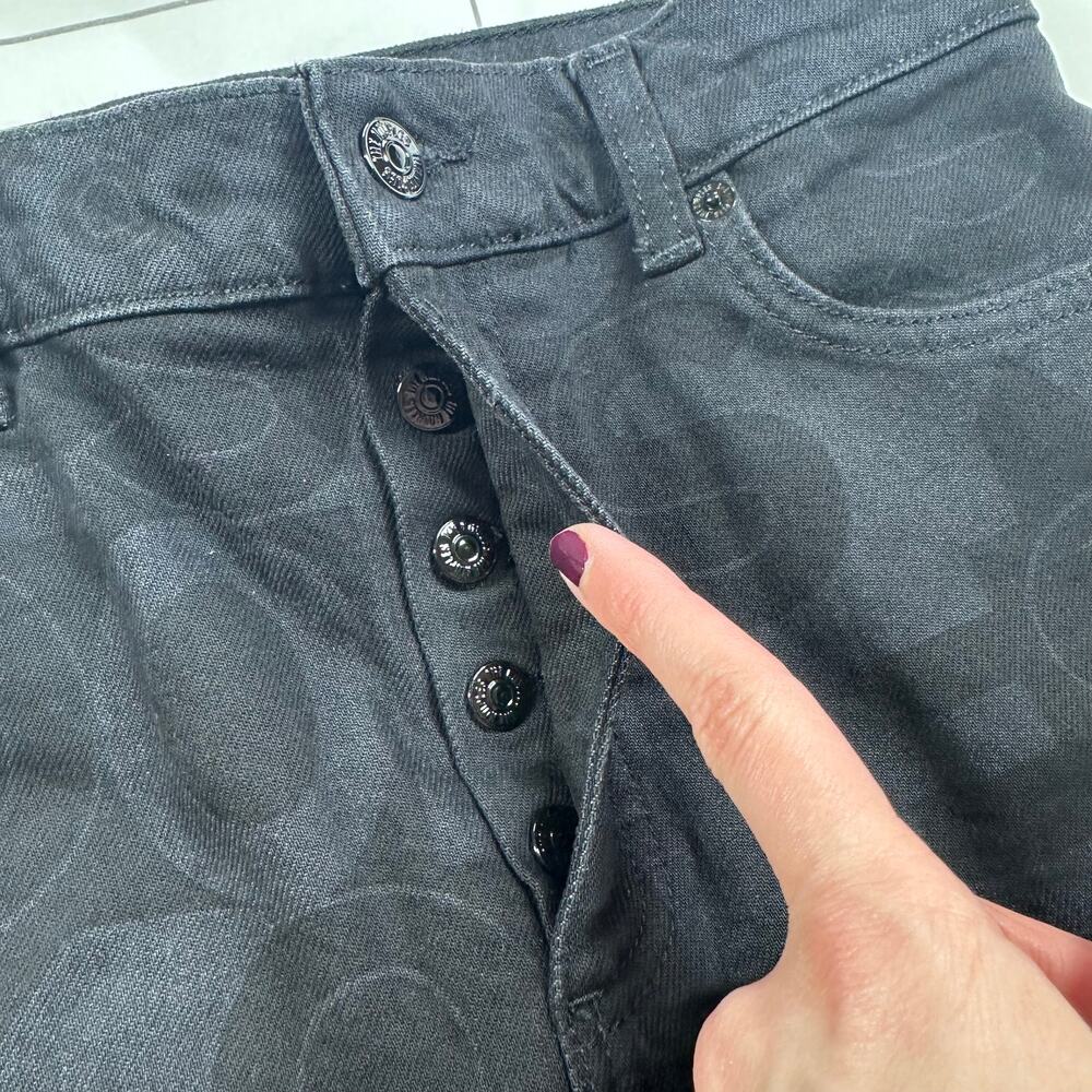 The Kooples Jeans Womens 27 Black Logo High Rise Flare Leg Button Fly Rock Edgy - Picture 7 of 13